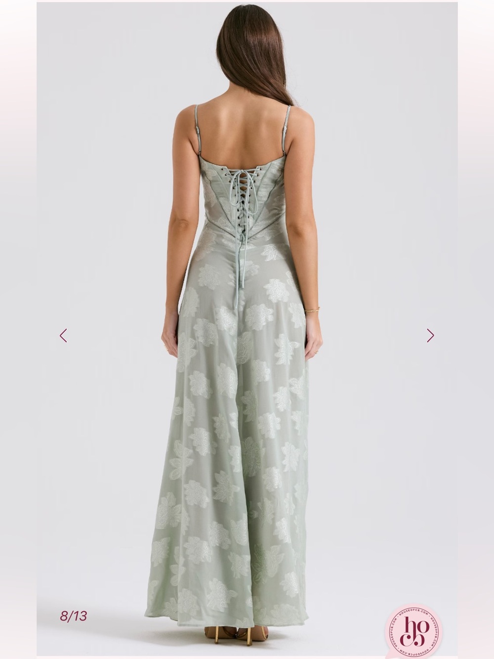 HOUSE OF CB Seren Pistachio Floral Lace Back Maxi Dress NWOT - Picture 4 of 9